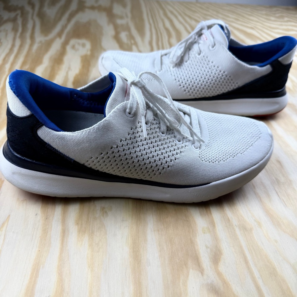 Kizik Lima Hands-Free White Navy Knit Slip On Sneakers Mens 8 42FC DLMNW01-1D